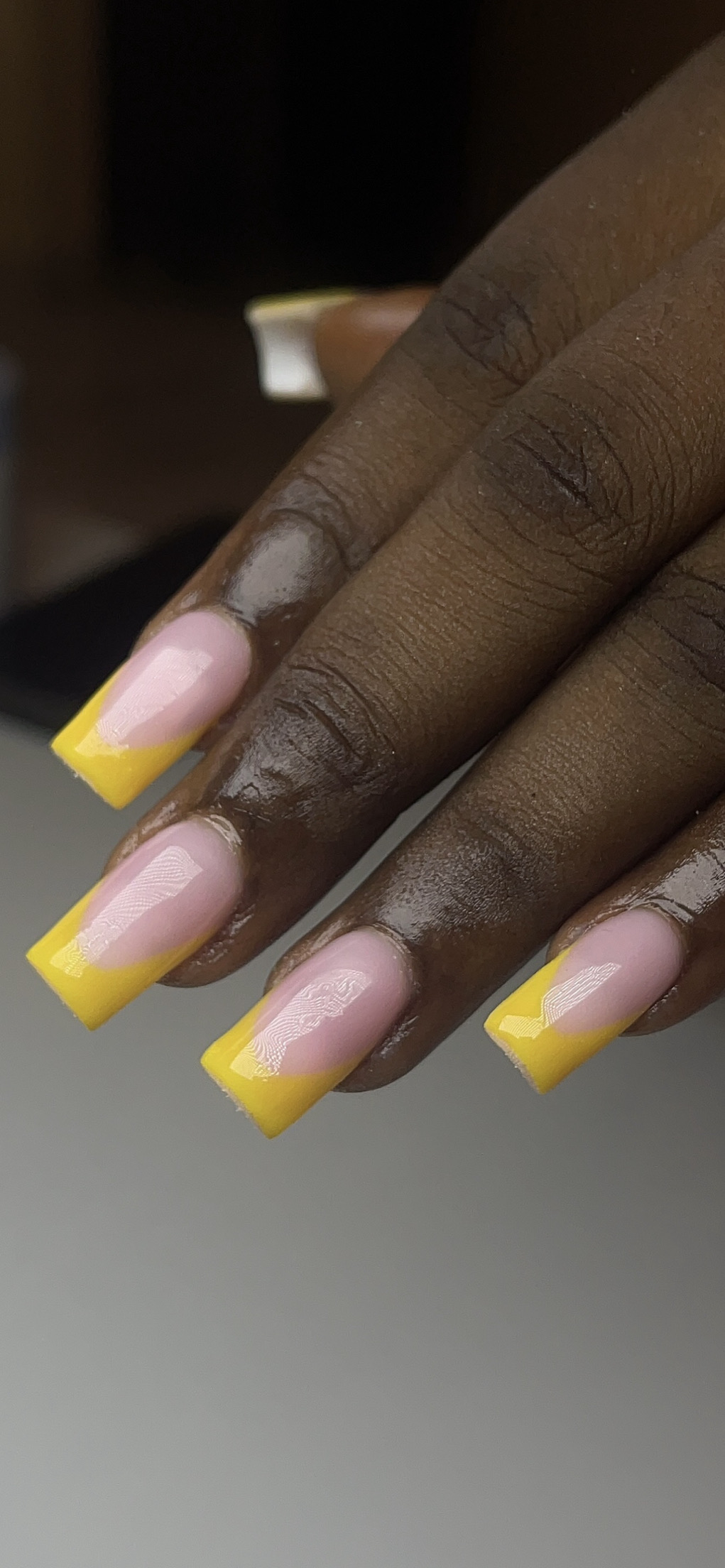 Yellow French tip acrylic set, long length — Shin Signature Ibadan